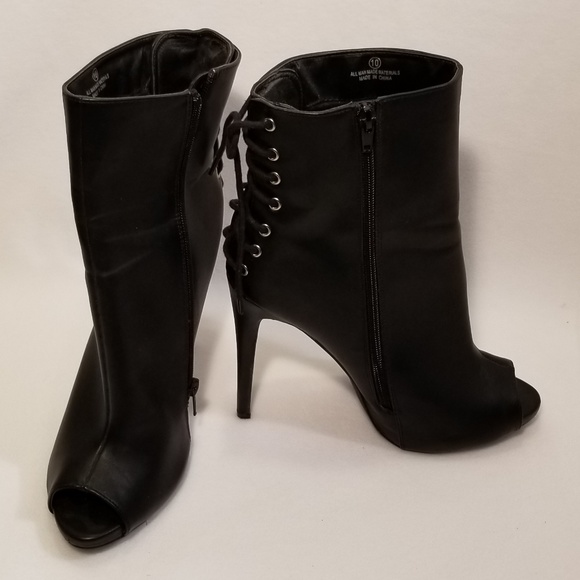 Liliana Shoes - Liliana Peep Toe Ankle Laced Booties